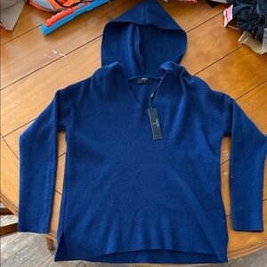 Tahari Deep Blue Knit Sweater with hood v neck